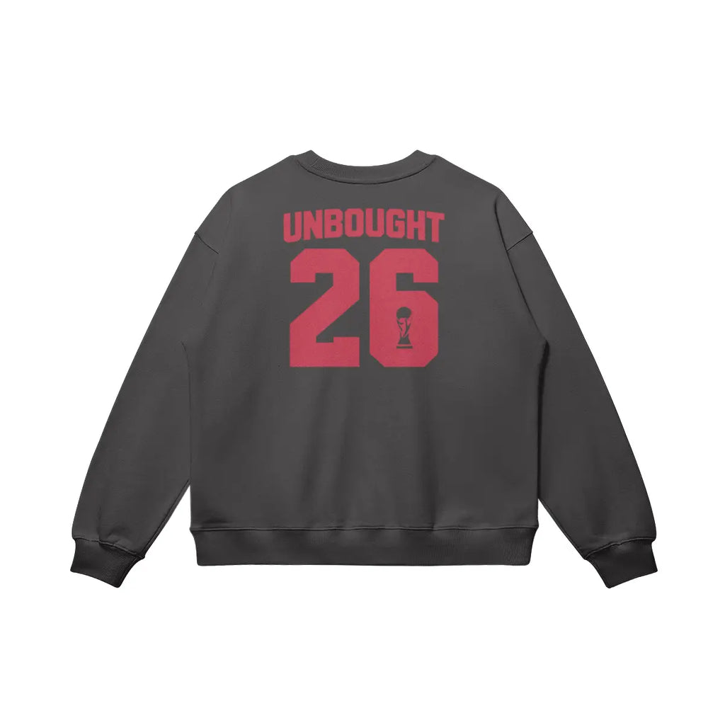 Oversized football streetwear sweatshirt with UNBOUGHT 26 design.