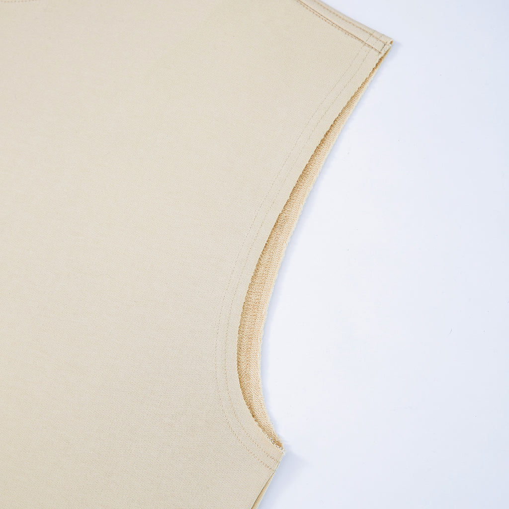 380GSM cotton French terry sleeveless football tank with raw hems